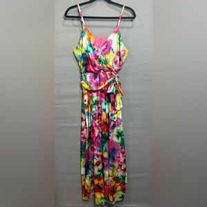 Nicole Miller Watercolor Floral Print Satin Maxi Dress, Size S